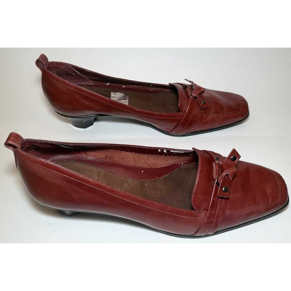 Aerosoles Momentum Burgundy Leather Pumps 8.5 Square Toe Geometric Low Heel